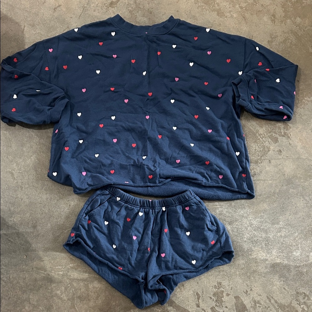 Women’s Navy Heart Print Set -Cozy Short & Top